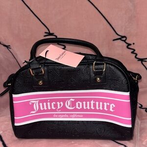 Juicy Couture Fashionista Bowler Bag in Liquorice Black and Pink